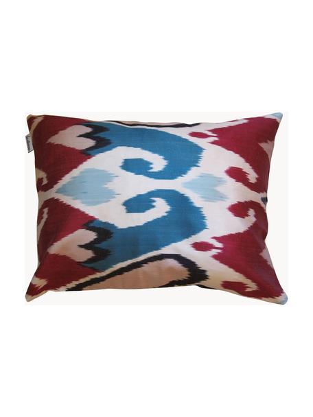 Housse de coussin 40x60 en soie avec motif abstrait Silky, Rouge, tons bleus, blanc, larg. 40 x long. 60 cm