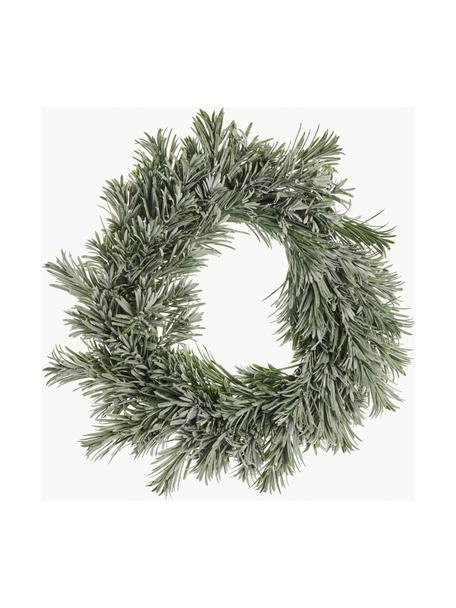 Couronne de Noël Vintia, Ø 40 cm, Plastique (ABS), laqué, certifié Greenguard, Vert foncé, enneigé, Ø 40 x haut. 8 cm