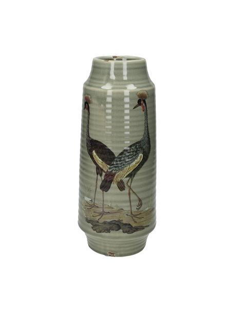 Grand vase oriental Crane, Grès cérame, Gris, multicolore, Ø 13 cm x haut. 30 cm