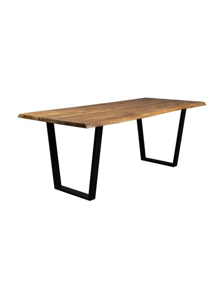 Mesa de comedor de madera de acacia Aka, tamaños diferentes, Tablero: madera de acacia maciza, Estructura: metal con pintura en polv, Madera de acacia, negro, An 180 x F 90 cm
