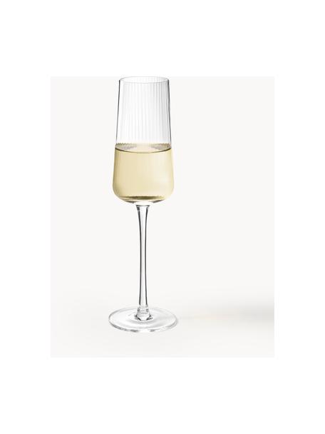 Ręcznie wykonany kieliszek do szampana z ryflowaną powierzchnią Cami, 4 szt., Szkło dmuchane, Transparentny, Ø 7 x W 25 cm