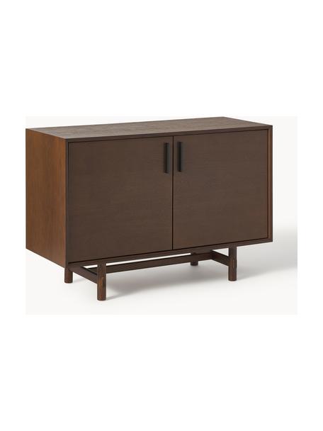 Kleines Sideboard Diana aus Eichenholz, Korpus: Spanplatte mit Eichenholz, Beine: Massives Eichenholz, FSC-, Griffe: Aluminiumlegierung, Dunkles Holz, B 110 x H 76 cm