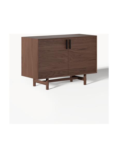 Credenza piccola in legno di quercia Diana, Gambe: legno massello di quercia, Maniglie: lega di alluminio, Legno scuro, Larg. 110 x Alt. 76 cm