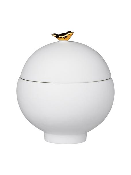 Bote decorativo Vogel, Porcelana, Blanco, dorado, Ø 7 x Al 8 cm