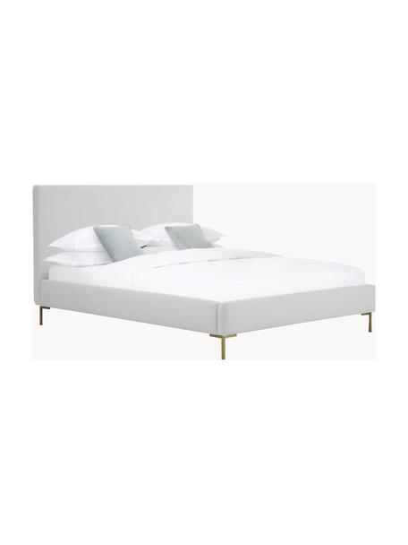 Gestoffeerd bed Peace, Bekleding: polyester (gestructureerd, Frame: massief grenenhout, FSC-g, Poten: gepoedercoat metaal, Geweven stof lichtgrijs, B 200 x L 200 cm