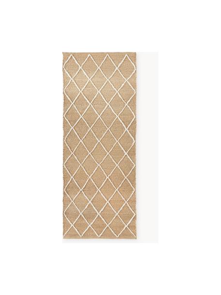 Tapis de couloir en jute fait main Kunu, 100 % jute

Au moins 50 % du textile contenu dans ce produit est composé de fibres de jute. La fibre de jute est une matière première qui se renouvelle rapidement et se caractérise notamment par une faible consommation d'eau lors de la cultivation et le traitement. En outre, ce matériau est entièrement biodégradable, Brun, blanc, larg. 80 x long. 200 cm