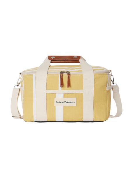 Nevera portátil Retro, 40% algodón, 40% poliéster, 15% PVC reciclado, 5% cuero, Amarillo, blanco crema, An 32 x Al 20 cm
