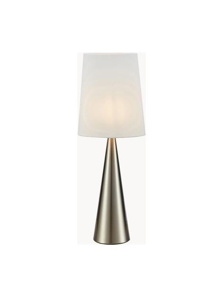 Lámpara de mesa grande Conus, Pantalla: lino, Estructura: acero cepillado, Cable: plástico, Off White, dorado, Ø 18 x Al 64 cm