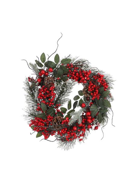 Umělý vánoční věnec Jerry, Ø 40 cm, Umělá hmota, Zelená, červená, hnědá, Ø 40 cm