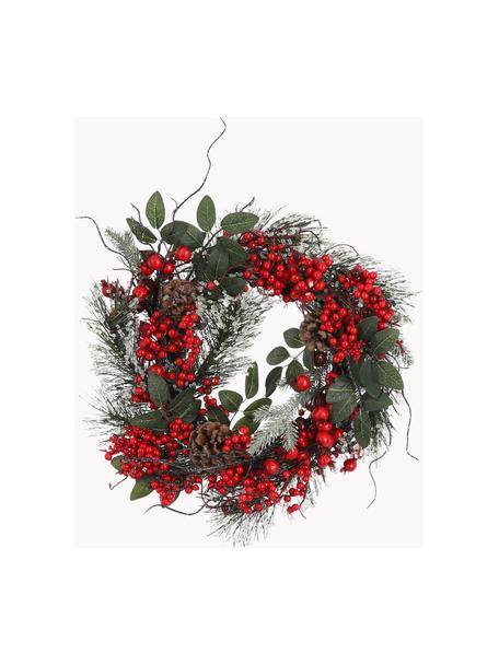 Künstlicher Weihnachtskranz Jerry, Ø 40 cm, Kunststoff, Dunkelgrün, Rot, Ø 40 cm