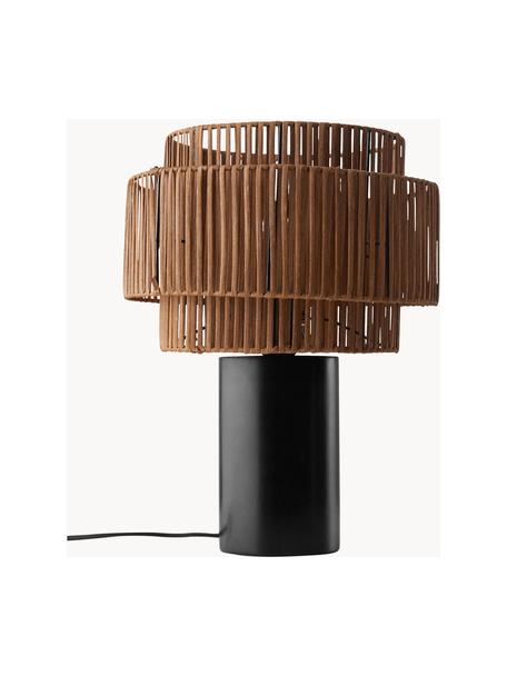 Stolová lampa z ratanu a dreva Emelee, Hnedá, čierna, Ø 30 x V 41 cm