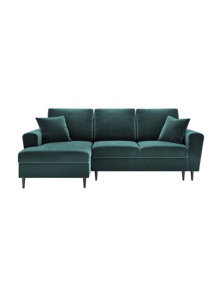 Sofá rinconera extragrande Tribeca, Tapizado: terciopelo de poliéster A, Estructura: madera de pino maciza, ma, Patas: metal pintado, Terciopelo azul petróleo, patas negro, An 241 x F 145 cm, chaise longue izquierda