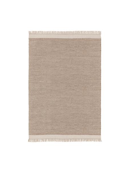 Ręcznie tkany dywan z wełny z frędzlami Kim, 80% wełna, 20% bawełna
Włókna dywanów wełnianych mogą nieznacznie rozluźniać się w pierwszych tygodniach użytkowania, co ustępuje po pewnym czasie, Beżowy, kremowy, S 80 x D 120 cm (Rozmiar XS)