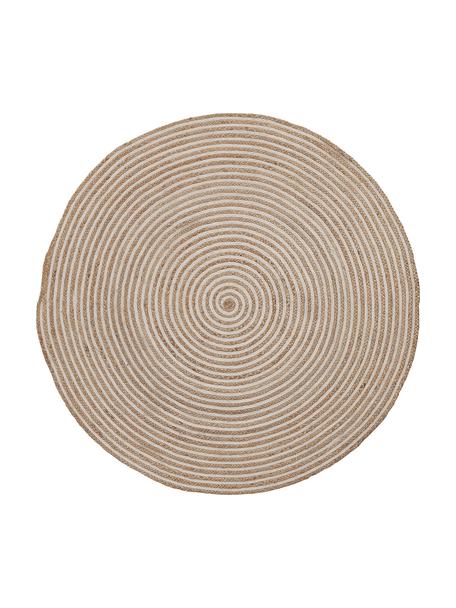 Tapis rond en jute motif en spirale Samy, 60 % jute, 40 % coton, Brun, blanc crème, Ø 100 cm (taille XS)