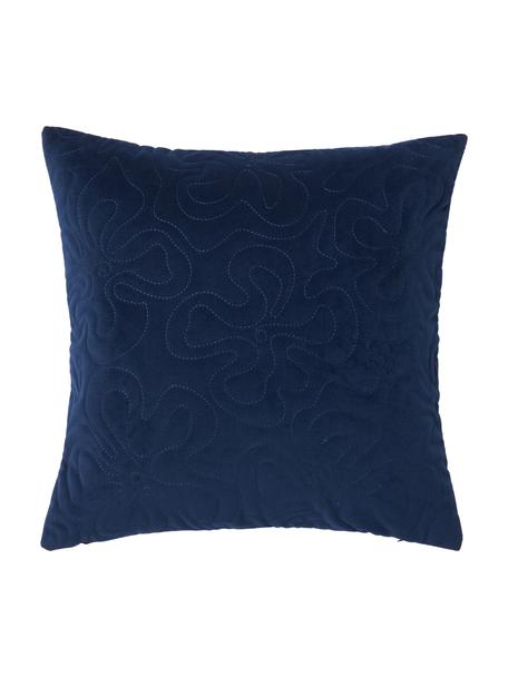 Fluwelen kussenhoes Hera met decoratie in donkerblauw, 100 % gerecycled polyester, Donkerblauw, B 45 x L 45 cm