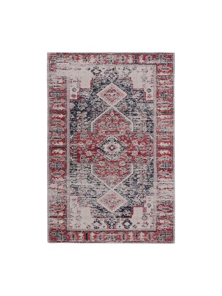 Tapis vintage chenille Toulouse, Tons rouges et bleus, larg. 80 x long. 150 cm (taille XS)