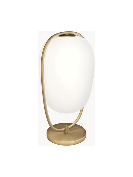 Lampada da terra in vetro soffiato con disco diffusore Lanna, Struttura: metallo rivestito, Paralume: vetro soffiato, Dorato, Ø 22 x Alt. 40 cm