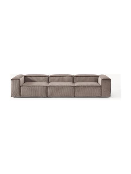 Modulares Sofa Lennon (4-Sitzer) aus Cord, Bezug: Cord (92 % Polyester, 8 %, Gestell: Massives Kiefernholz, Spe, Cord Taupe, B 327 x T 119 cm