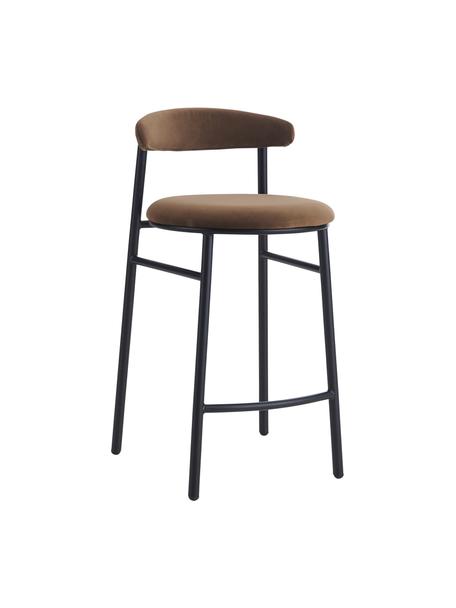 Zamatová barová stolička Doggi, Hnedá, čierna, Š 44 x V 84 cm