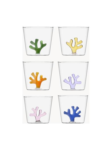 Vasos de agua artesanales Coral Reef, 6 uds., Vidrio de borosilicato 

¡Descubre la versatilidad del vidrio de borosilicato para tu hogar! El vidrio de borosilicato es un material de alta calidad, fiable y duradero. Se caracteriza por su excepcional resistencia al calor y, por lo tanto, es ideal para tomar té o café caliente. En comparación con el vidrio convencional, el vidrio de borosilicato es más resistente a roturas y grietas y, por lo tanto, es un compañero seguro en tu hogar., Transparente, multicolor, Ø 9 x Al 8 cm, 350 ml