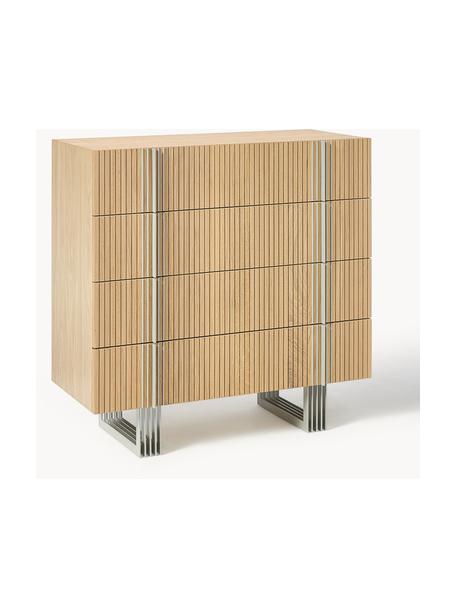 Cassettiera in legno Ross, Struttura: pannello di truciolato co, Gambe: metallo verniciato a polv, Legno di quercia, chiaro verniciato, Larg. 101 x Alt. 100 cm