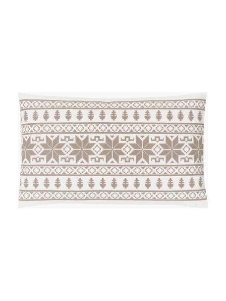 Funda de cojín bordada invernal Orkney, 100% algodón, Beige, blanco crema, An 30 x L 50 cm