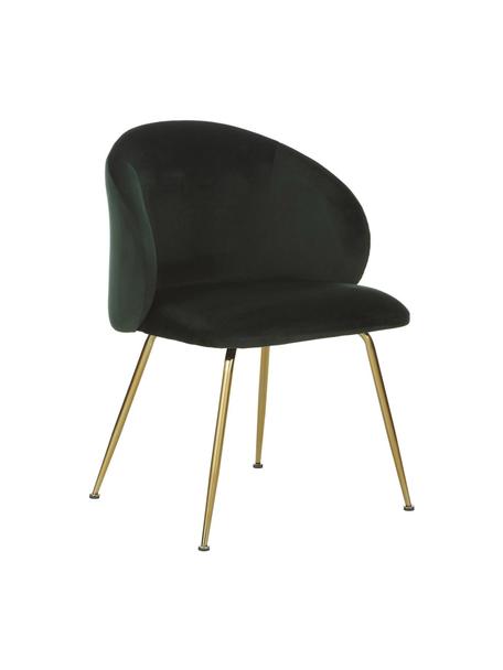 Fluwelen stoelen Luisa in donkergroen, 2 stuks, Bekleding: fluweel (100% polyester) , Poten: essenhout, FSC-gecertific, Fluweel donkergroen, goudkleurig, B 59 x D 58 cm
