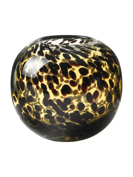 Mundgeblasene Vase Leopard mit Tupfen-Muster, Glas, Gelb, Schwarz, Ø 20 x H 18 cm