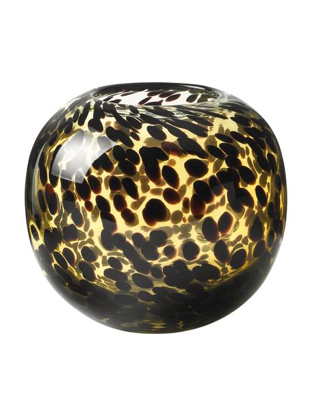 Vase en verre soufflé bouche avec motif à pois Leopard, Verre, Jaune, noir, Ø 20 x haut. 18 cm