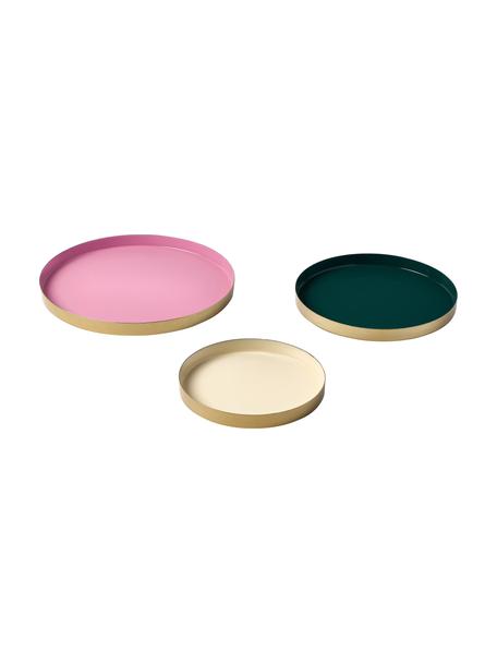 Set de bandejas decorativas Tavi, 3 uds., Metal recubierto, Rosa, verde, beige, Set de diferentes tamaños