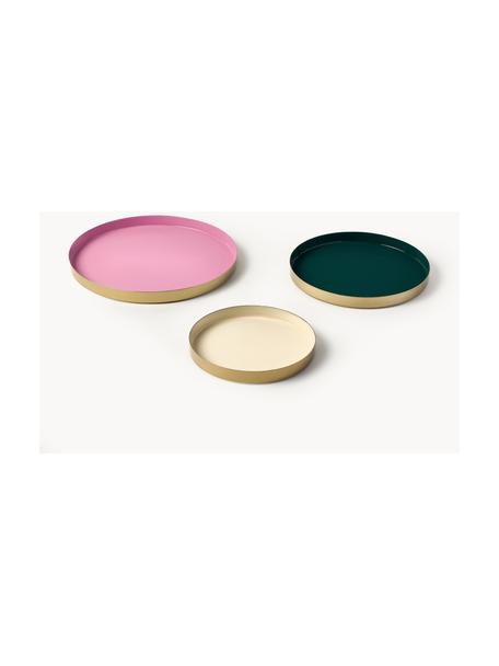 Decoratieve dienbladen Tavi, set van 3, Gecoat metaal, Roze, petrol, beige, Set met verschillende formaten