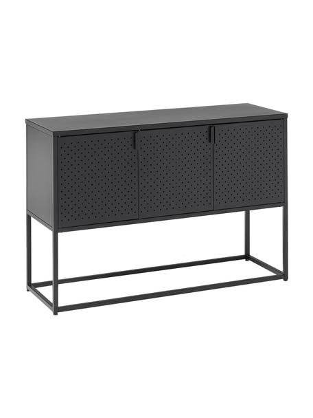 Credenza in metallo con ante Neptun, Metallo verniciato a polvere, Nero, Larg. 120 x Alt. 80 cm