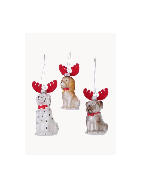 Kerstboomhangers Milow, set van 3, Gelakt glas, Beige, bruin, rood, B 7 x H 13 cm