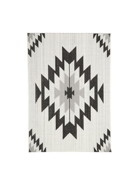 In- & Outdoor-Teppich Ikat mit Ethno Muster, 86% Polypropylen, 14% Polyester, Cremeweiß, Schwarz, Grau, B 80 x L 150 cm (Größe XS)