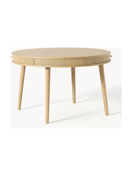 Mesa de comedor redonda con espacio de almacenamiento Calary, Ø 120 cm, Tablero: fibras de densidad media , Patas: roble, Madera de roble, Ø 120 cm