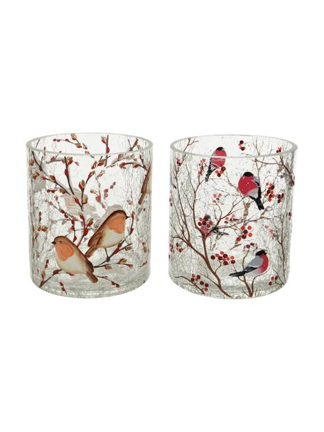 Teelichthalter-Set Birds, 2-tlg., Glas, Transparent, Mehrfarbig, Ø 9 x H 10 cm