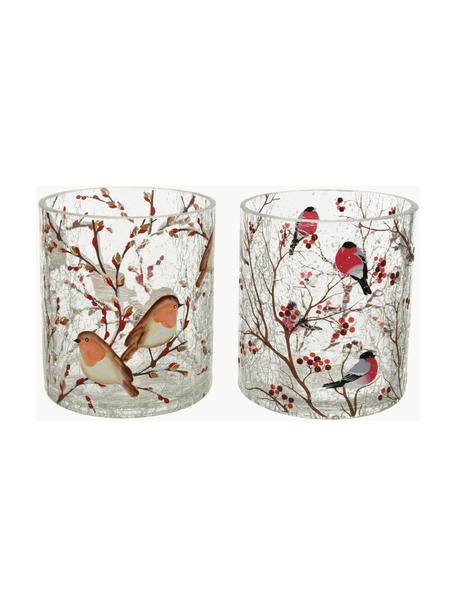 Teelichthalter-Set Birds, 2er-Set, Glas, Transparent, Mehrfarbig, Ø 9 x H 10 cm