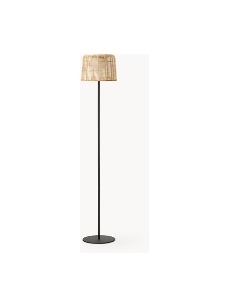 Lampada da giardino solare a LED con paralume in rattan Kyra, Paralume: rattan, Struttura: metallo verniciato a polv, Beige chiaro, nero, Alt. 125 cm