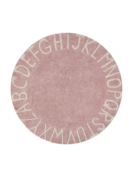 Runder Teppich ABC mit Buchstaben Design, waschbar, Recycelte Baumwolle (80% Baumwolle, 20% andere Fasern), Rosa, Beige, Ø 150 cm (Größe M)