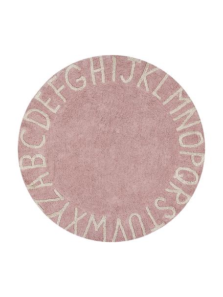 Runder Teppich ABC mit Buchstaben Design, Recycelte Baumwolle (80% Baumwolle, 20% andere Fasern), Rosa, Beige, Ø 150 cm (Größe M)