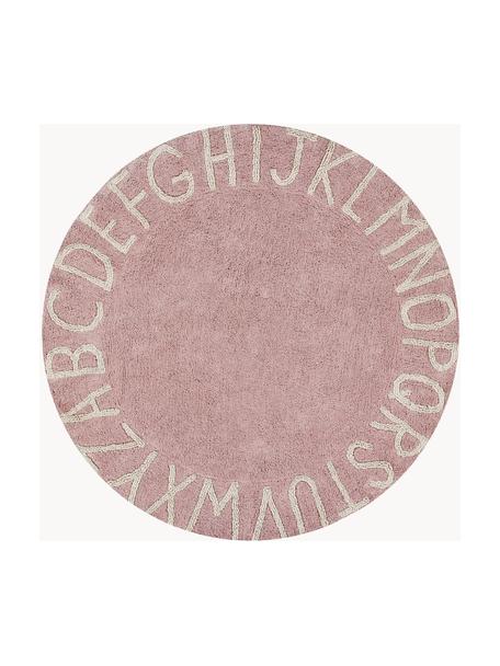 Runder Kinderteppich ABC mit Buchstaben Design, Recycelte Baumwolle (80% Baumwolle, 20% andere Fasern), Rosa, Beige, Ø 150 cm (Größe M)