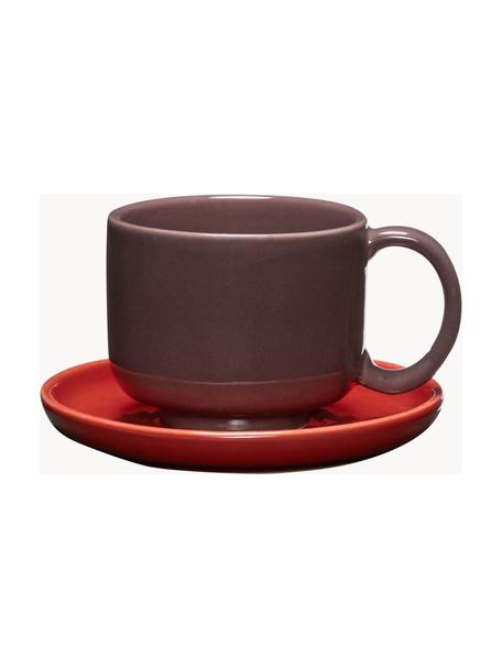 Tazzine fatte a mano con piattino Amare 2 pz, Polvere di pietra, Prugna, rosso, Ø 9 x Alt. 6 cm, 200 ml