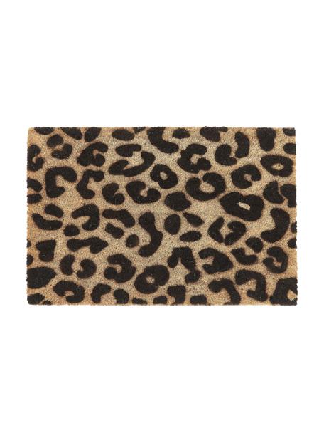 Felpudo Leopard, Parte superior: fibras de coco, Reverso: PVC, Beige, negro, An 40 x L 60 cm