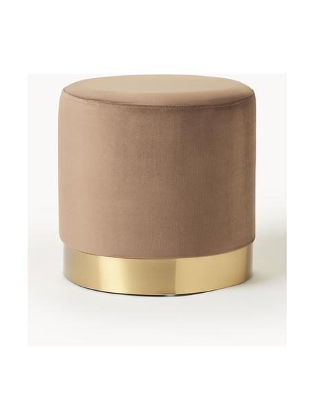 Pouf en velours Orchid, Velours nougat, socle doré, Ø 38 x haut. 38 cm