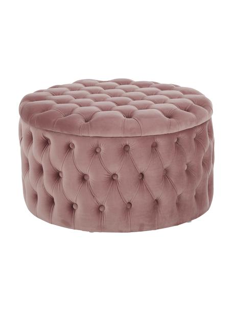 Zamatová  XL taburetka s úložným priestorom Chiara, Zamatová staroružová, Ø 70 x V 42 cm