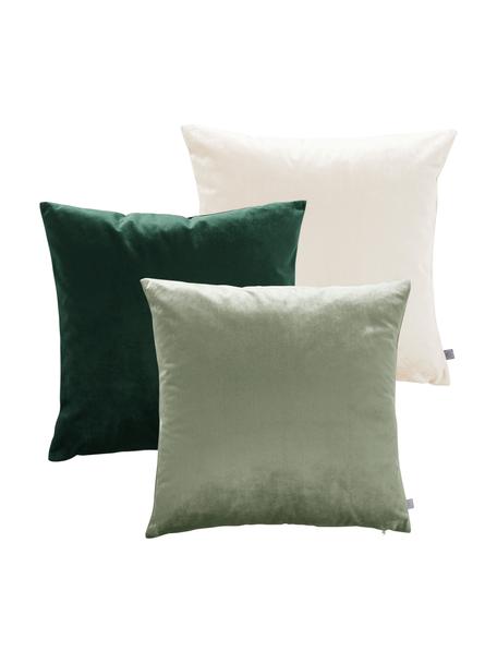 Fluwelenkussenhoezen Simone, 3-delig, 100% polyester fluweel, Groen, donkergroen, wit, B 50 x L 50 cm