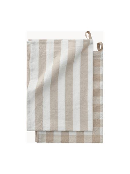 Katoenen theedoeken Minna, set van 2, 100% katoen, Beige, wit, B 50 x L 70 cm