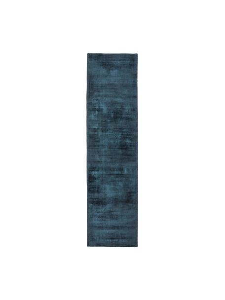 Tapis de couloir en viscose bleu foncé Jane, Bleu foncé, larg. 80 x long. 300 cm