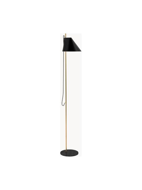 Lampada da lettura a LED con luce regolabile e timer Yuh, Paralume: alluminio laccato, Struttura: ottone spazzolato, Nero marmorizzato, ottone, Alt. 140 cm