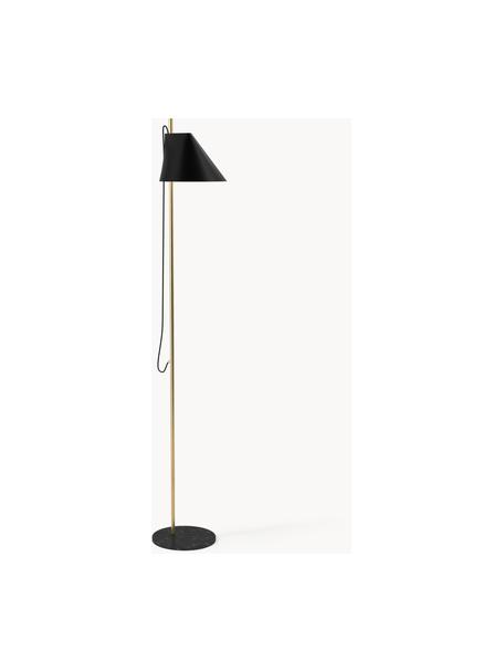 Dimbare LED leeslamp Yuh met timerfunctie, Lampenkap: gelakt aluminium, Lampvoet: marmer, geborsteld, Zwart, gemarmerd, messing, H 140 cm